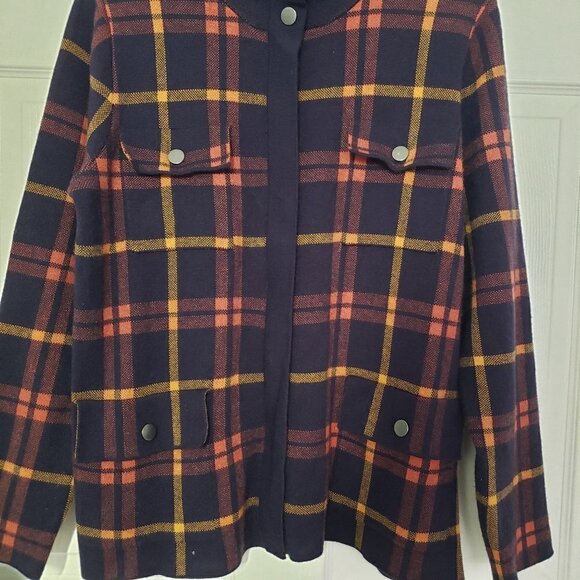 Joie Plaid Knit Shacket Full Zip Multicolor Sweater Jacket Womens Sz XL - Picture 2 of 10
